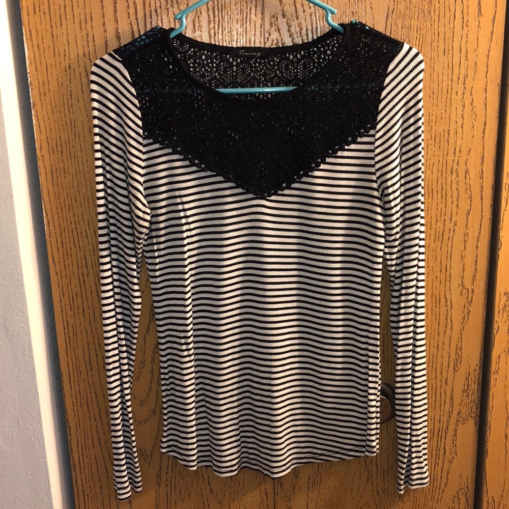 Timing Black and White Long Sleeve with Lace Top